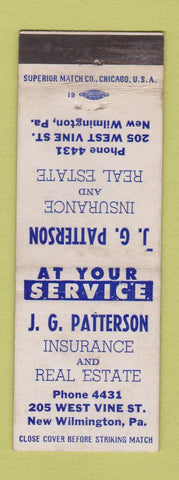 Matchbook Cover - JG Patterson Insurance Real Estate New Wilmington PA WEAR