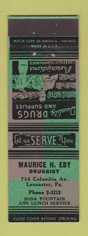 Matchbook Cover - Maurice Eby Drug Store Lancaster PA