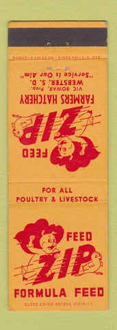 Matchbook Cover - Zip Feeds Farmers Hatchery Webster SD