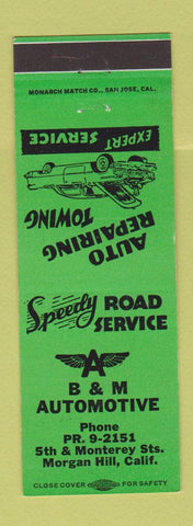 Matchbook Cover - Flying A oil gas B&M Automotive Morgan Hill CA