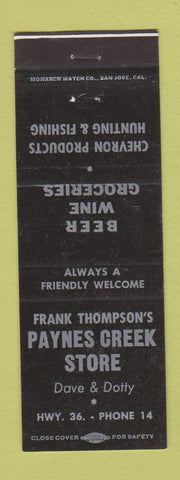 Matchbook Cover - Frank Thompson's Paynes Creek Store Chevron oil gas CA