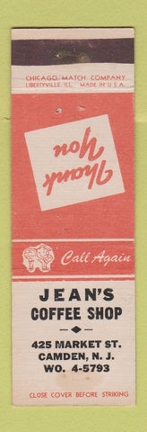 Matchbook Cover - Jean's Coffee Shop Camden NJ WEAR