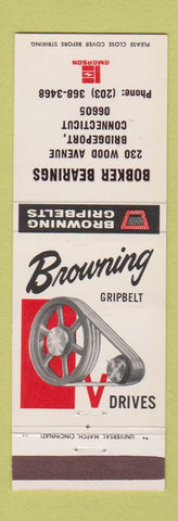 Matchbook Cover - Browning Gripbelt V Drives Bobker Bearings Bridgeport CT