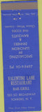 Matchbook Cover - Valentine Lane Restaurant Yonkers NY