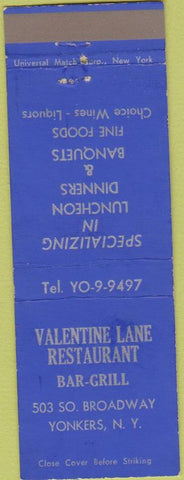 Matchbook Cover - Valentine Lane Restaurant Yonkers NY
