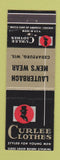 Matchbook Cover - Curlee Men's Clothes Lauterbach Cedarburg WI