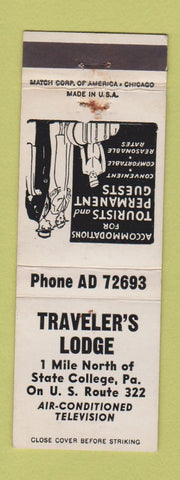 Matchbook Cover - Traveler's Lodge State College PA WEAR
