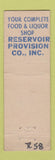 Matchbook Cover - Reservoir Provision  midget