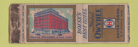 Matchbook Cover - Hotel Owyhee Boise ID Federal LONG WORN