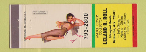 Matchbook Cover - Leland Roll Match Collector Batesville AR Petty pinup