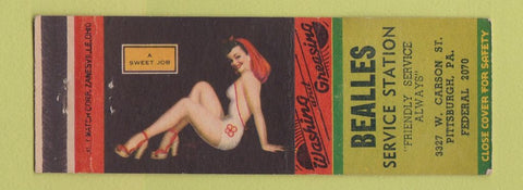 Matchbook Cover - Bealles Service oil gas Pittsburgh PA pinup WEAR