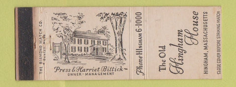 Matchbook Cover - Old Hingham House MA WEAR