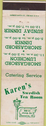Matchbook Cover - Karen's Swedish Tea Room Geneva IL wear