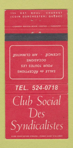 Matchbook Cover - Club Social Des Syndicalistes QC WEAR 30 Strike