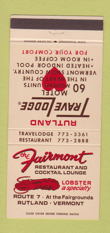 Matchbook Cover - Fairmont Restaurant Rutland VT Travel Lodge 30 Strike
