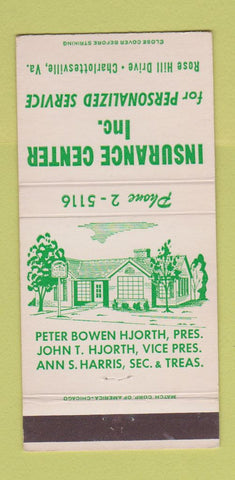 Matchbook Cover - Insurance Peter Bowen Hjorth Charlottesville VA 30 Strike