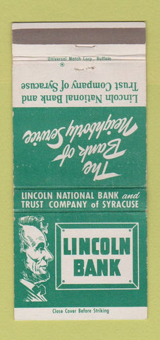 Matchbook Cover - Lincoln Bank Syracuse NY Abraham WEAR 30 Strike
