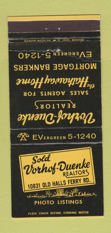 Matchbook Cover - Vorhof Duenke Real Estate St Louis MO WEAR 30 Strike