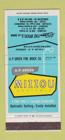 Matchbook Cover - Mizzou Castable AP Green Fire Brick Columbus OH 30 Strike