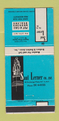 Matchbook Cover - Saul Lerner Stock Brokers New York City Miami FL 30 Strike