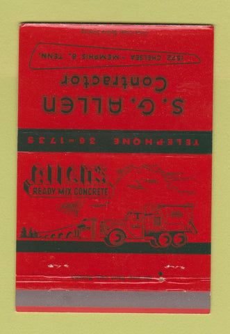 Matchbook Cover - Allen's Ready Mix Concrete Memphis TN contractor 40 Strike