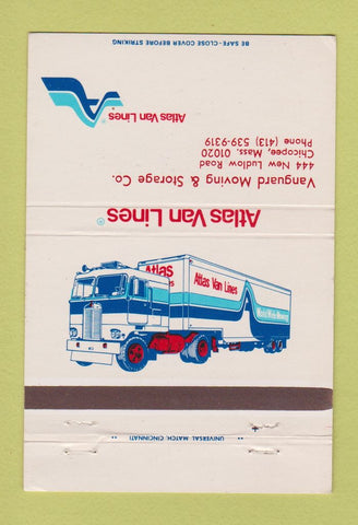 Matchbook Cover - Atlas Van Lines Trucking Chicopee MA 40 Strike