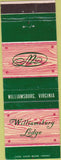 Matchbook Cover - Williamsburg Lodge VA