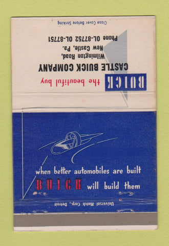 Matchbook Cover - Castle Buick New Castle PA 40 Strike