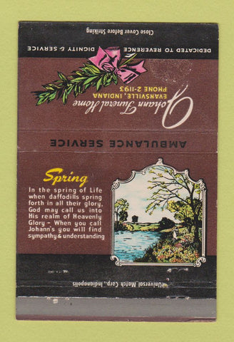 Matchbook Cover - Johann Funeral Home Evansville IN 40 Strike
