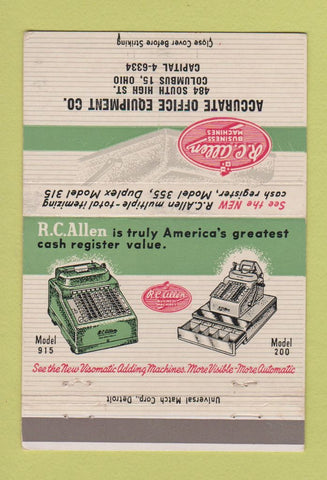 Matchbook Cover - RC Allen Cash Registers Columbus OH 40 Strike