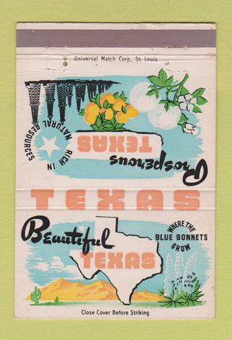 Matchbook Cover - Texas Tourism TX Alamo Sam Houston Capitol Austin 40 Strike