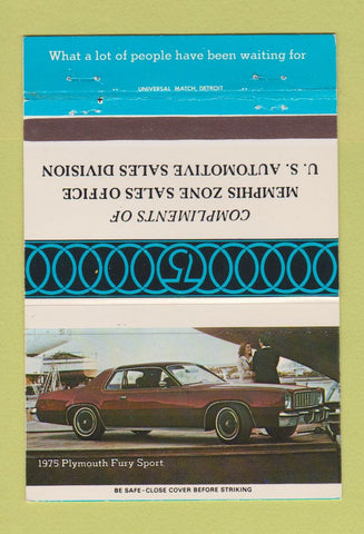 Matchbook Cover - 1975 Plymouth Fury Sport Memphis TN Zone 40 Strike