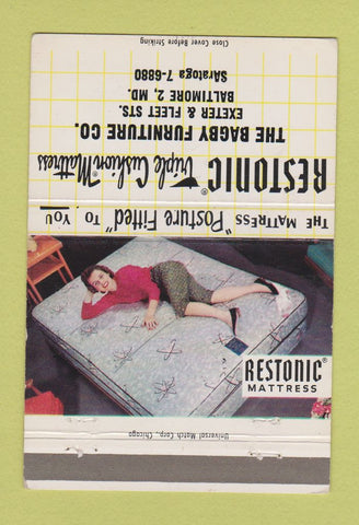 Matchbook Cover - Restonic Mattresses Bagby Furniture Baltimore MD 40 Strike
