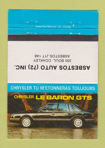 Matchbook Cover - Asbestos Auto Chrysler Le Baron GTS QC 40 Strike