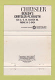Matchbook Cover - 1967 Chrysler  Deacon's Plymouth  40 Strike