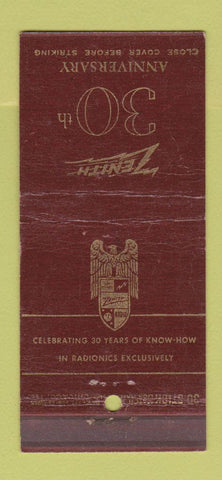 Matchbook Cover - Zenith Radio 30th Anniversary Damron Appliance WEAR 30 Stick