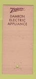 Matchbook Cover - Zenith Radio 30th Anniversary Damron Appliance WEAR 30 Stick