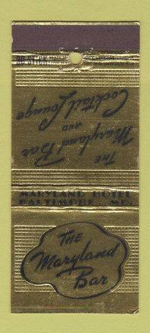 Matchbook Cover - Maryland Bar Maryland Hotel Baltimore MD 30 Stick