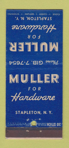 Matchbook Cover - Muller Hardware Stapleton NY 30 Stick
