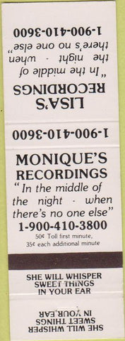 Matchbook Cover - Lisa's Recordings Monique's pornography chat line sex