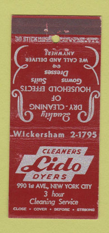 Matchbook Cover - Lido Cleaners Dyers New York City 30 Stick
