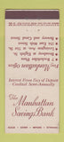 Matchbook Cover - Manhattan Savings Bank New York City 30 Stick
