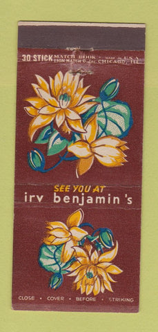 Matchbook Cover - Irv Benjamin's Dining Room Chicago IL 30 Stick
