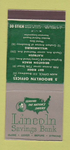 Matchbook Cover - Lincoln Savings Bank Brooklyn NY Abraham WEAR 30 Stick