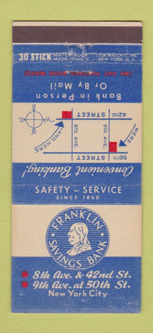 Matchbook Cover - Franklin Savings Bank New York City Benjamin 30 Stick