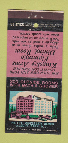 Matchbook Cover - Kingsley Arms Hotel Asbury Park NJ 30 Stick