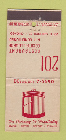 Matchbook Cover - 201 Restaurant Chicago IL 30 Stick