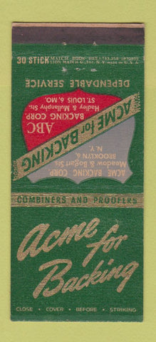 Matchbook Cover - Acme Backing St Louis MO Brooklyn NY 30 Stick