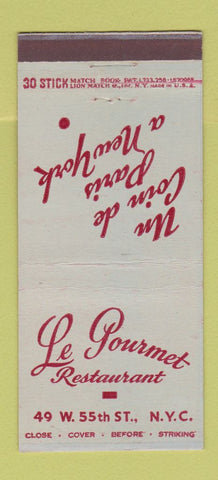 Matchbook Cover - Le Gourmet Restaurant New York City 30 Stick