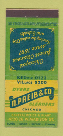 Matchbook Cover - N Preib Dyers Cleaners Chicago IL 30 Stick